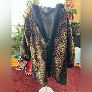 Bernardo Brown Faux Leopard Print Reversible Jacket